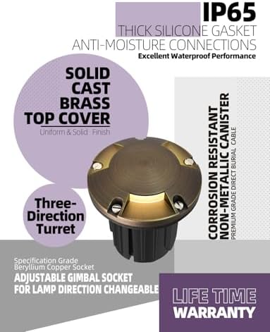 MALORY Low Voltage Landscape Well Lights,（φ126 mm Brass Top Cover 4Pack - Image 4