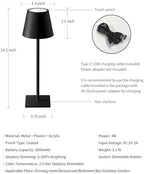 KDG 2 Pack Cordless Black Table Lamps, Rechargeable Portable LED Desk Lamps - Image 5