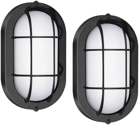 GRUENLICH LED Bulkhead Light, 8.5" Oval Aluminum, 5000K, Black, 2 Pack by GRUENLICH