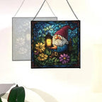 Candlelight Gnome Night Stained Glass Suncatcher – Square Hanging Window Panel for Home or Greenhouse – Whimsical Glass Art Gift for Garden Lovers, Christmas, Halloween, Father Days fqYaay - Image 4