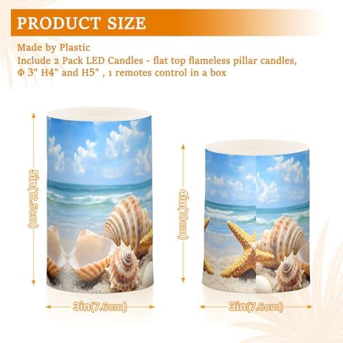 ALAZA Starfish Shells Beach Flameless Candles, LED Pillar Candles with Remote Timer, Battery Operated Candles Set of 2 - Image 7