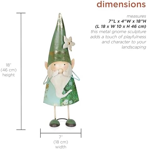 Alpine Corporation 18" Tall Outdoor Metal Speak No Evil Garden Gnome Statue, Green - Image 2