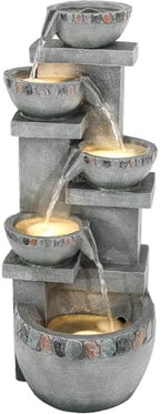 4-Tier Outdoor Water Fountain Outdoor with Pebbles and Warm LED Lights - Image 2