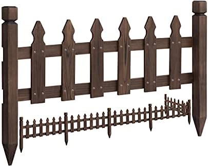 Topeakmart 532.5in Picket Fence for Garden, Wooden Fence Panels,Dark Brown by Topeakmart