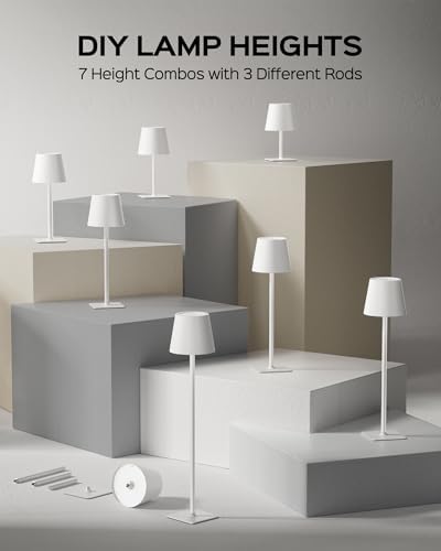 JACKYLED Cordless Lamp DIY Height, 3 Color Stepless Dimming, 5000Capactiy Opwer Operated Lamp Portable Rechargeable for Bedroom Dinning Kitchen, White, 2 Pack - Image 3
