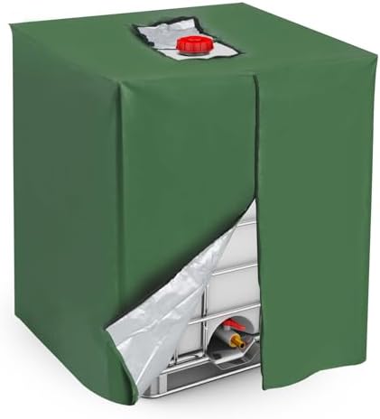 MECCANIXITY Zipper IBC Tote Cover 275 Gallon, 420D Heavy Oxford Waterproof Sunshade Rain Barrel Water Tank Protective Cover for 1000L Outdoor Garden, (39.37 x 47.24 x 45.66 Inch, Green) by MECCANIXITY