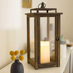 Stonebriar 18 Inch Rustic Wooden Candle Hurricane Lantern, For Table Top, Mantle, Wall Hanging, or Garden Display, Indoor & Outdoor Use, Extra Large - Image 2