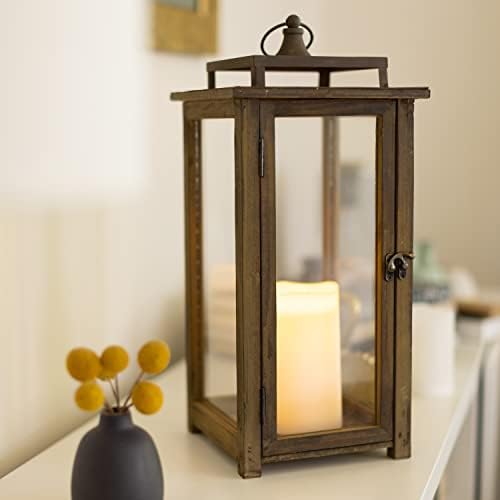 Stonebriar 18 Inch Rustic Wooden Candle Hurricane Lantern, For Table Top, Mantle, Wall Hanging, or Garden Display, Indoor & Outdoor Use, Extra Large - Image 2