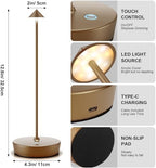 2Pack Rechargeable Cordless Table Lamp, Portable Powered LED Battery 6000mAh Metal USB Desk Lamp, 3 Levels Brightness Light for Restaurants Outdoor (2pack Titanium) - Image 6