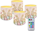 Pack of 4 Easter Day Flameless Candles with Remote Battery Operated Candles with Timer Flickering LED Elictric Pillar Tealights for Party Decorations, Easter Egg Bunny Tulip by Merkmak