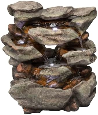 Alpine Corporation WIN734 31" Outdoor 6-Tier Rainforest Waterfall Fountain with LED Lights – Cascading Water Feature for Patio, Backyard, and Garden Décor, Gray by Unknown