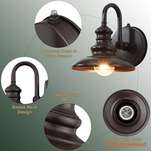 LONEDRUID Dusk to Dawn Sensor Outdoor Gooseneck Barn Light Fixture Brown - Image 5