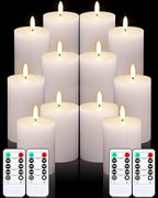 VIHOSE 12 Pack White Flameless Candles Set with Remote and Timer Flickering Flameless Battery Candles Flat Top LED Pillar for Wedding Outdoor Home Festival Decoration(D 3'' H 4'' 5'' 6'') by VIHOSE