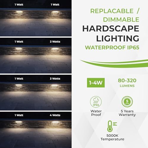 LUMENGY 12 Inch LED Hardscape Light, 1 to 4 Watt Dimmable, 5000K Daylight, 12V, Easy Replaceable Feature, Includes 3 Mounting Plates for Outdoor Paver Steps and Retaining Walls, Black - Image 4