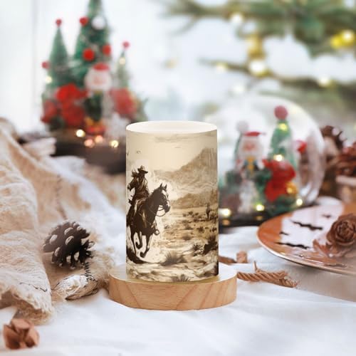 YETTASBIN Western Desert Cowboy Flameless Candles with Remote Control and Timer, Adjustable Brightness Long Lasting Battery Operated LED Pillar Candles for Indoor Outdoor Party Home Decor, 2 Pack - Image 5