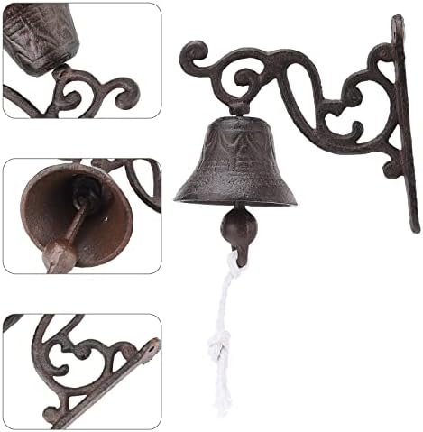 Outdoor Wall Bell, Cast Iron Door Bell Retro Bracket Mounts Bell Rust-Resistant Manually Shaking Wall Hanging Door Bell Dinner Bells for Home Decor - Image 7