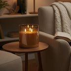 NICEME Extra Large 3 Wick Battery Operated Candle, 6"x6" Big Clear Glass Flameless Candles with Remote, Real Wax Flickering Led Pillar Fake Giant Candle for Wedding Party Holiday Home Decor, Gold - Image 3