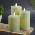 LumiPur Essentials Natural Glow Flameless Flickering Wax Pillar 3 Pack LED Candles (3" x 4" 5" & 6") Sage Green by LumiPur