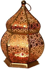 DESI SAMAAN Store Moroccan Iron Hanging Lantern Lamp, Tealight Holder, Lanterns for Home Decoration, Diwali Ganesh Chaturthi Christmas Eid Festival Balcony Décor Items (Golden) - Image 3