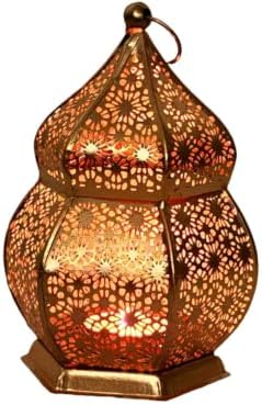 DESI SAMAAN Store Moroccan Iron Hanging Lantern Lamp, Tealight Holder, Lanterns for Home Decoration, Diwali Ganesh Chaturthi Christmas Eid Festival Balcony Décor Items (Golden) - Image 3