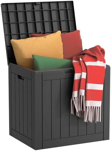 30 Gallon Waterproof Resin Deck Box, UV Resistant Outdoor Storage for Garden, Patio, Porch, Delivery,Striped Black by KFY