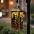 Solar Lantern Outdoor Waterproof Black Cat Silhouette Bookshelf Potted Plant Stained Glass Style Garden Decor LED Hanging Solar Lights Tabletop Lamp Gifts for Women Mom Outside Yard Patio Porch by DERUINVAIO