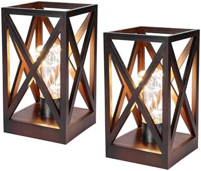 WINGBO 2 Pack Retro Battery Powered Table Lamps, Battery Operated Cordless Lamp Set, Portable Nightlight Decorative Light for Living Room Dining Room Bedroom Entryway Patio Backyard, Walnut Finish by HomePage