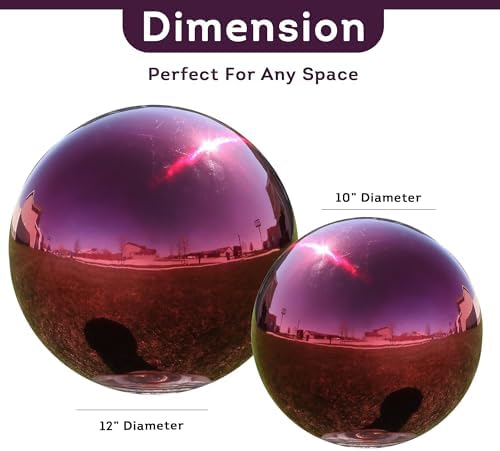 Lily's Home 10" Diameter Stainless Steel Gazing Globe Mirror Ball, Colorful and Shiny Addition to Any Garden or Home, Ideal As a Housewarming Gift, Sparking Red - Image 3