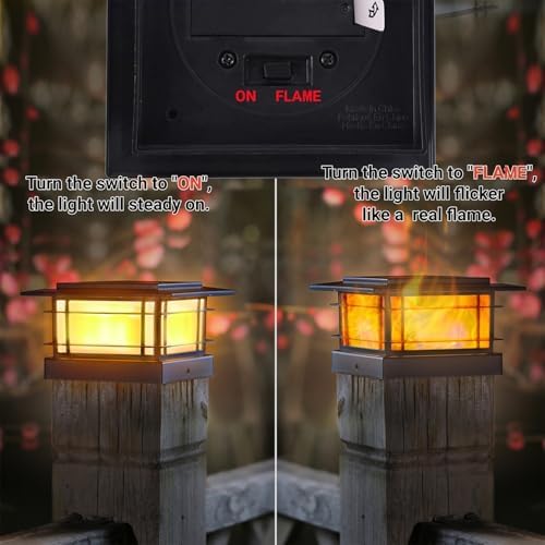 Dynaming 4x4 Solar Post Cap Lights Outdoor with Flickering Flame Light, 6 Pack Black Shell Fence Post Solar Lights Fit 4x4 Vinyl/Wooden Posts, Brightness LED Lighting Decor for Garden Deck Patio - Image 6