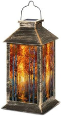 Solar Lantern Autumn Fall Forest Stained Glass Window Birch Tree Maple Leaves Outdoor Garden Hanging Lantern Waterproof Solar Powered Lighting Outside Table Lamp for Deck Yard Camping Patio Decor by Unknown