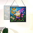 Butterfly Catcher Gnome Stained Glass Suncatcher – Square Hanging Window Panel for Home or Greenhouse – Whimsical Glass Art Gift for Garden Lovers, Christmas, Halloween, Father Days K7Li0G - Image 4