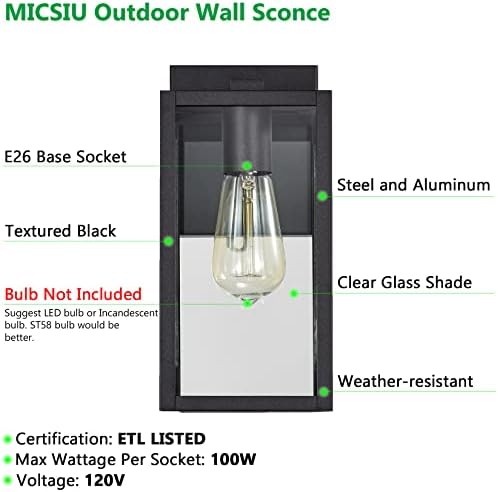 MICSIU 2 Pack 11“ Textured Black Modern Farmhouse Outdoor Light Fixture - Image 4