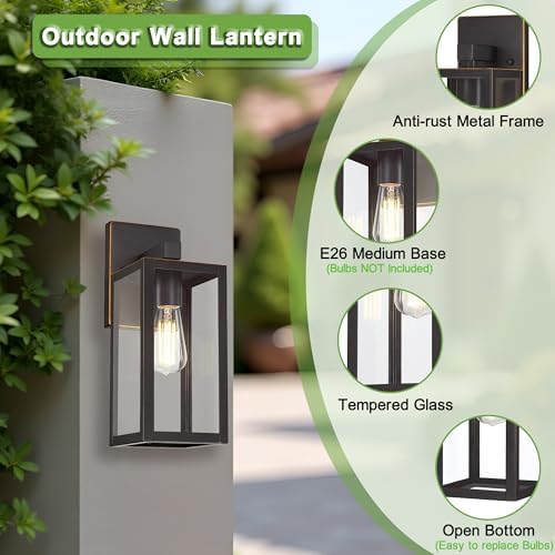 GRUENLICH Outdoor Porch Light, Rustproof Wall Sconce, Tempered Glass - Image 2