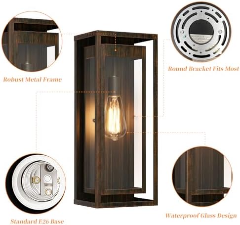 19" Large Outdoor Wall Light Fixtures,Distressed Brown Porch Light - Image 5