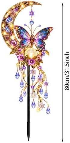 Moon Butterfly Garden Stake Light with Crystal Pendant，#B 2PCS - Image 2