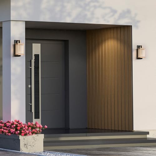 Black and Gold Outdoor Wall Lights, Modern Exterior Wall Sconce Lanterns with Frosted Glass, Anti-Rust Square Waterproof Porch Lights Fixture for Front Door, Entry, Porch, Patio, and Gazebo - Image 4