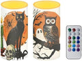 Halloween Owl Print Battery Operated Candles with Timers Flameless Candles with Remote for Halloween Gifts Black Cat LED Lights for Indoor Outdoor Party Home Decorations by Merkmak