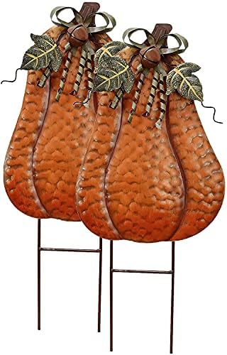 Rustic Metal Pumpkins Yard Stakes Outdoor Fall Decorations for Home Standing Metal Pumpkins Garden Stake for Fall Harvest Outside Decor Thanksgiving Halloween Lawn Decoration-Set of 2 by GAPLUM
