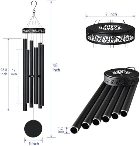Suntimber 48" Large Wind Chimes for Outside Deep Tone, 6 Heavy Tubed Tubes - Image 4