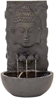 XBrand 30" H Buddha Water Fountain, Zen Wall Outdoor Garden Fountain w/Warm LED Light & Pump, Black Resin Water Fountain for Patio Backyard Home Decor by XBrandHomeGarden