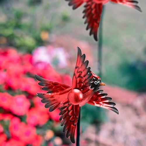 MUMTOP Cardinal Wind Spinner Outdoor, 2 Pack Metal Red Bird Garden Windmill - Image 4