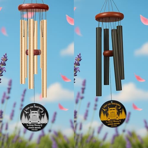 Personalized Trucker Memorial Wind Chime – “Keep On Trucking” Custom Name & Years – Outdoor Sympathy Gift for Truck Driver Families – Memorial Windchimes for Loss of Loved One – Remembrance Décor - Image 3