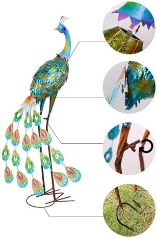 YEAHOME Garden Decor Outdoor Statues, 34" Large Metal Peacock Standing Yard Art, Blue Green Bird Lawn Sculptures Garden Decor for Outside Patio Porch Backyard - Image 5