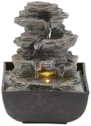 Zingz & Thingz Zen Collection Resin Tabletop LED Water Fountain, Tiered Rock, 5.25x5.25x7 by ZingzThingz