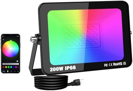 200W RGB LED FloodLights,20000LM APP‑Controlled Outdoor Light by YOJZMA