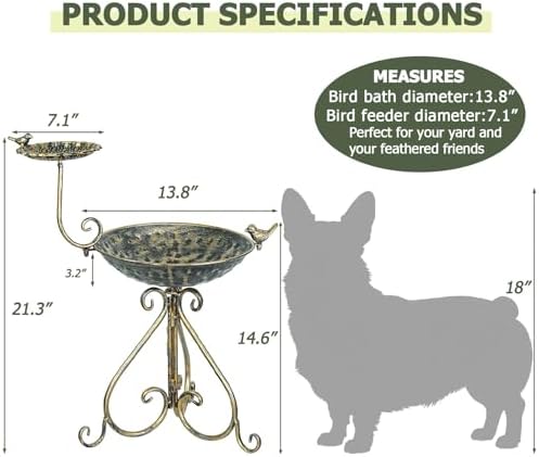 21" Outdoor Bird Bath,Free-Standing Bird Bath and Bird Feeder 2-in-1 Design - Image 3