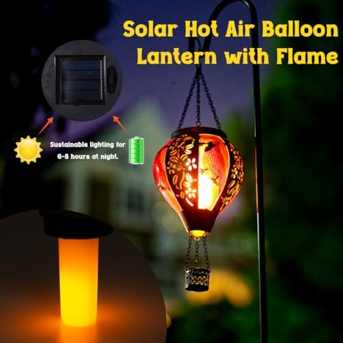 STARSOUL Cardinal Solar Hot Air Balloon Lantern with Flickering Flame, Cardinals Hanging Solar Lantern Outdoor Waterproof, Red Bird Hot Air Balloon Solar Light Decorations for Garden Yard Lawn - Image 6