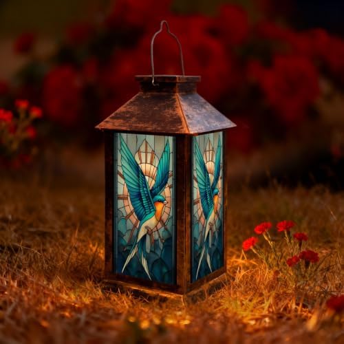 Solar Lantern Retro Geometric Bird Stained Outdoor Waterproof Garden Hanging Lantern Solar Powered Lighting Outside Solar Light for Patio Yard Camping, Gifts for Women Mom by Unknown