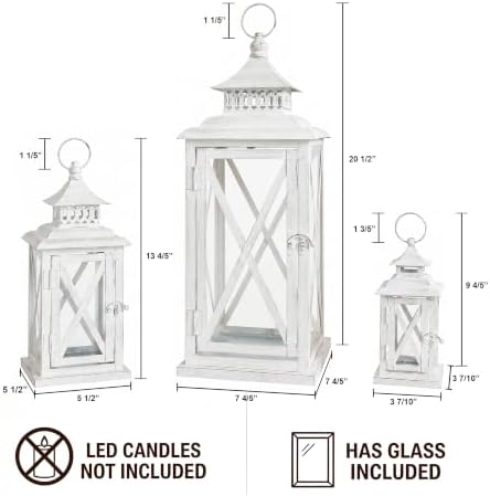 3PCS (20’’&13’’&9’’) Lanterns Decorative Indoor & Outdoor, Vintage White Metal Frame Candle Holders for Front Porch, Patio, Pathway, Balcony, Garden, Yard Decor, Halloween Christmas Decorations - Image 4