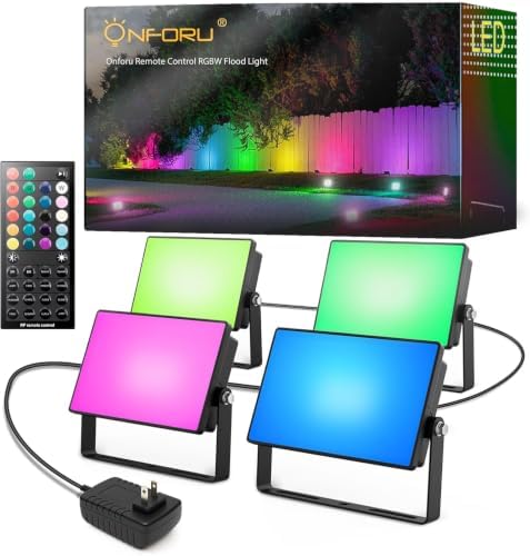 Onforu RGBW Flood Lights Outdoor with Remote, 4 Units in 1 Cord, Plug in by Onforu